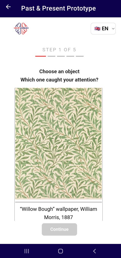 Step 1 of 5, object gallery: William Morris's "Willow Bough" wallpaper of 1887, a green leaf pattern.