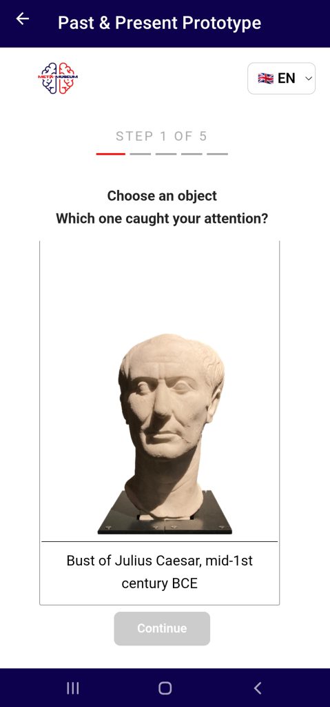 Step 1 of 5, object gallery: a marble bust of Julius Caesar, mid-1st century BCE.