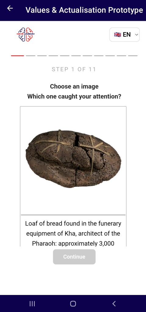 Step 1 of 11, image gallery: a dark, cracked loaf of bread from the funerary equipment of Kha, architect to the Pharaoh