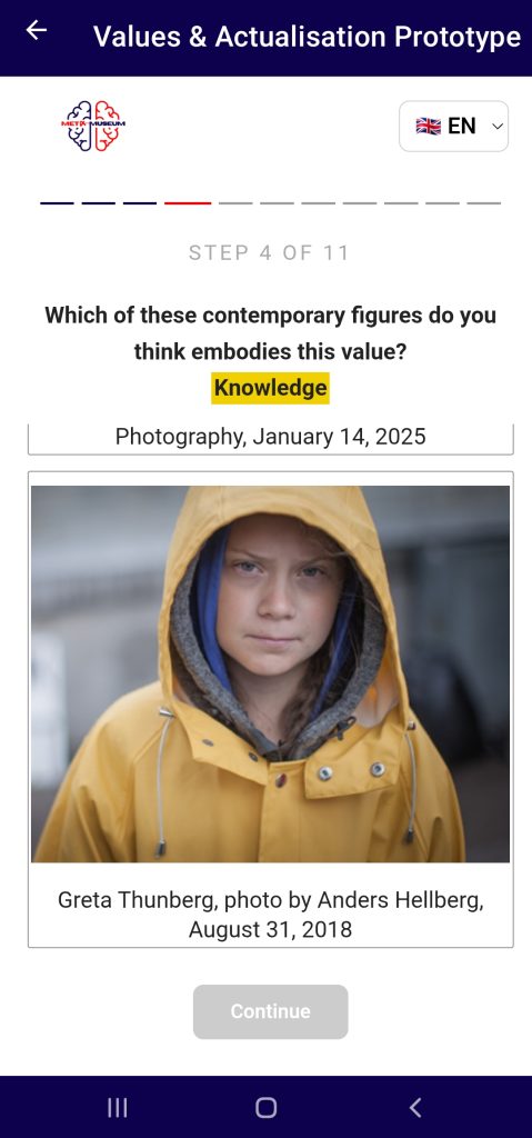 Step 4 of 11 scrolled down: portrait of Greta Thunberg in a yellow raincoat, credited to Anders Hellberg, 2018.